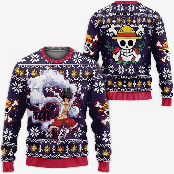 Divesart - Luffy Gear 4 Ugly Christmas Sweater and Hoodie One Piece Anime Xmas